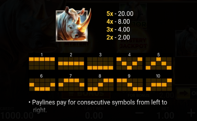 rhino coins hit the bonus paytable