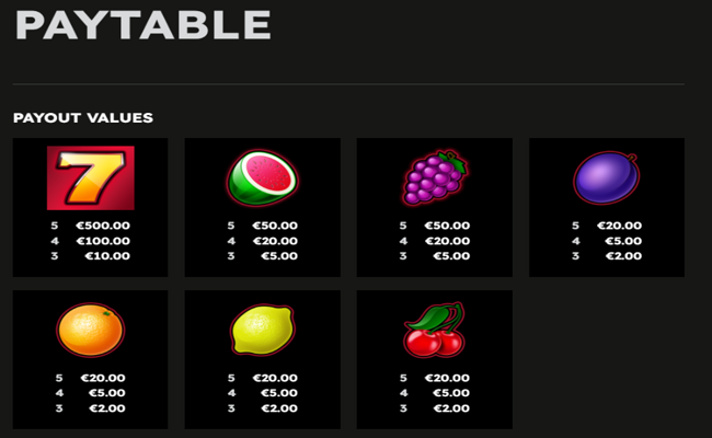 royal seven deluxe paytable