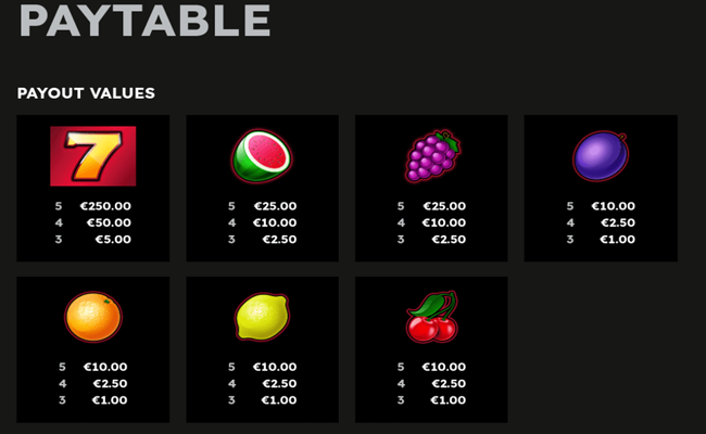 royal seven xxl deluxe paytable