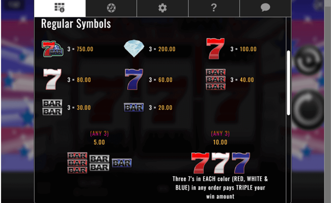 sevens and bars paytable