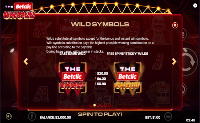 the betclic show paytable 2