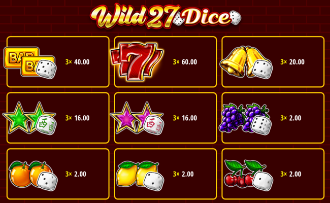 wild 27 dice paytable