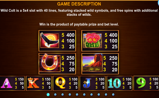 wild colt paytable