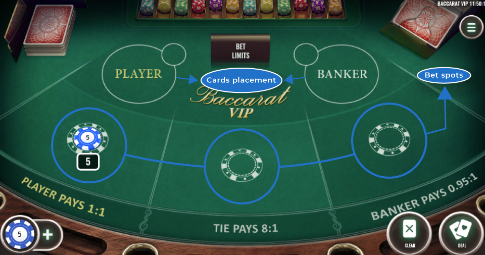 baccarat bets and cards placement