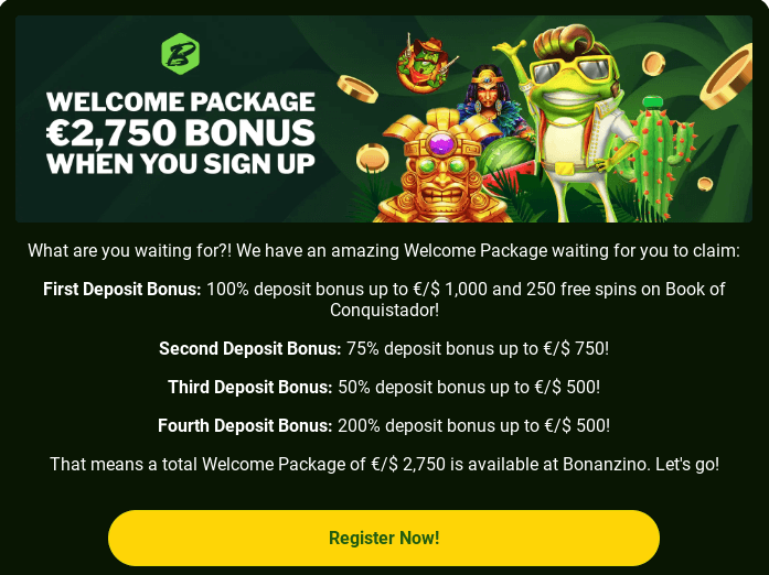 bonanzino casino welcome pack
