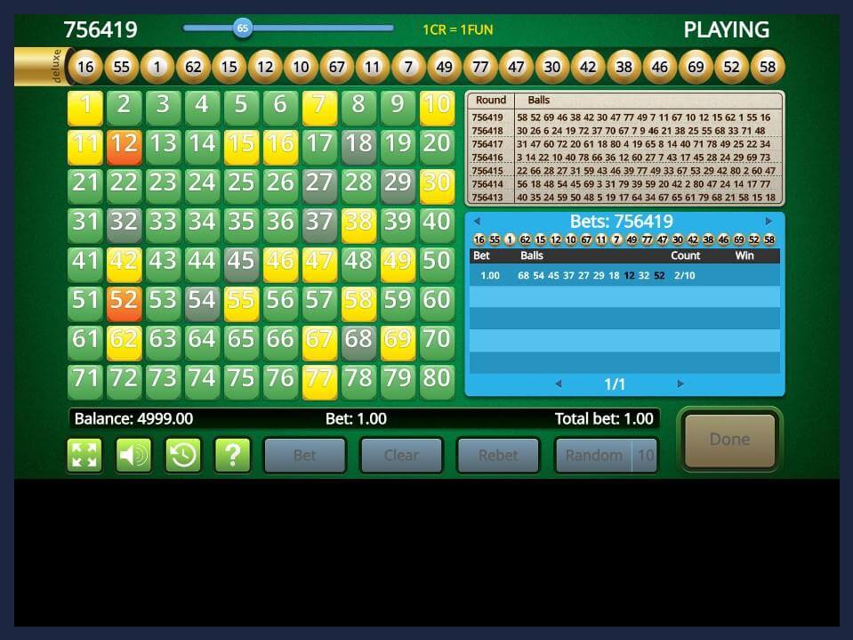 online keno winning numbers