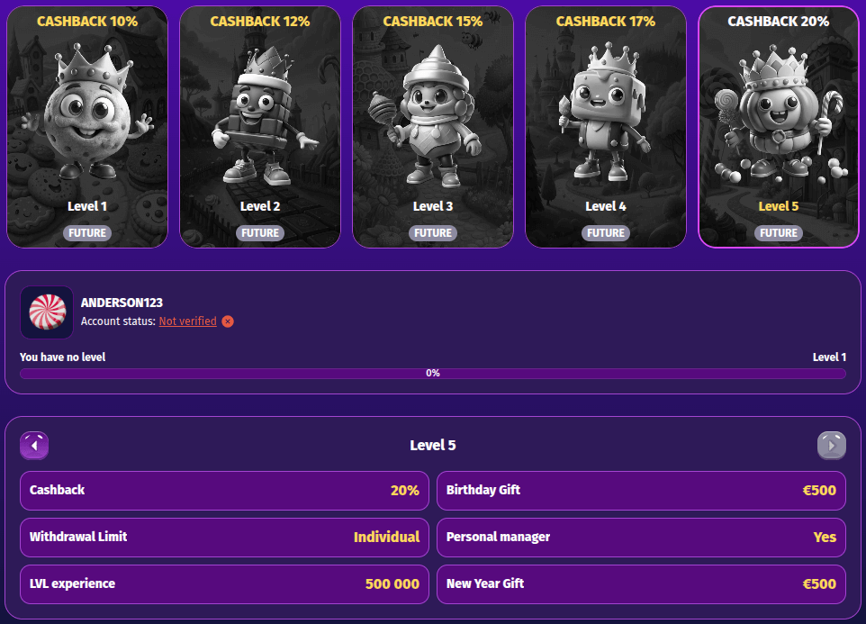 lolly spins casino vip program screenshot