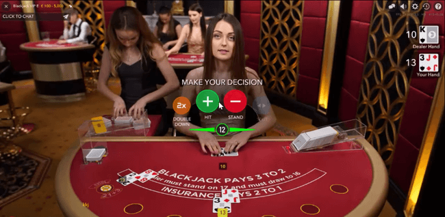 Live Blackjack casino play hand